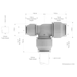JG Speedfit Plastic Push-Fit Reducing Tee 22mm x 15mm x 22mm