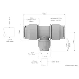 JG Speedfit Plastic Push-Fit Reducing Tee 22mm x 22mm x 15mm