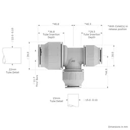 JG Speedfit Plastic Push-Fit Reducing Tee 22mm x 15mm x 15mm