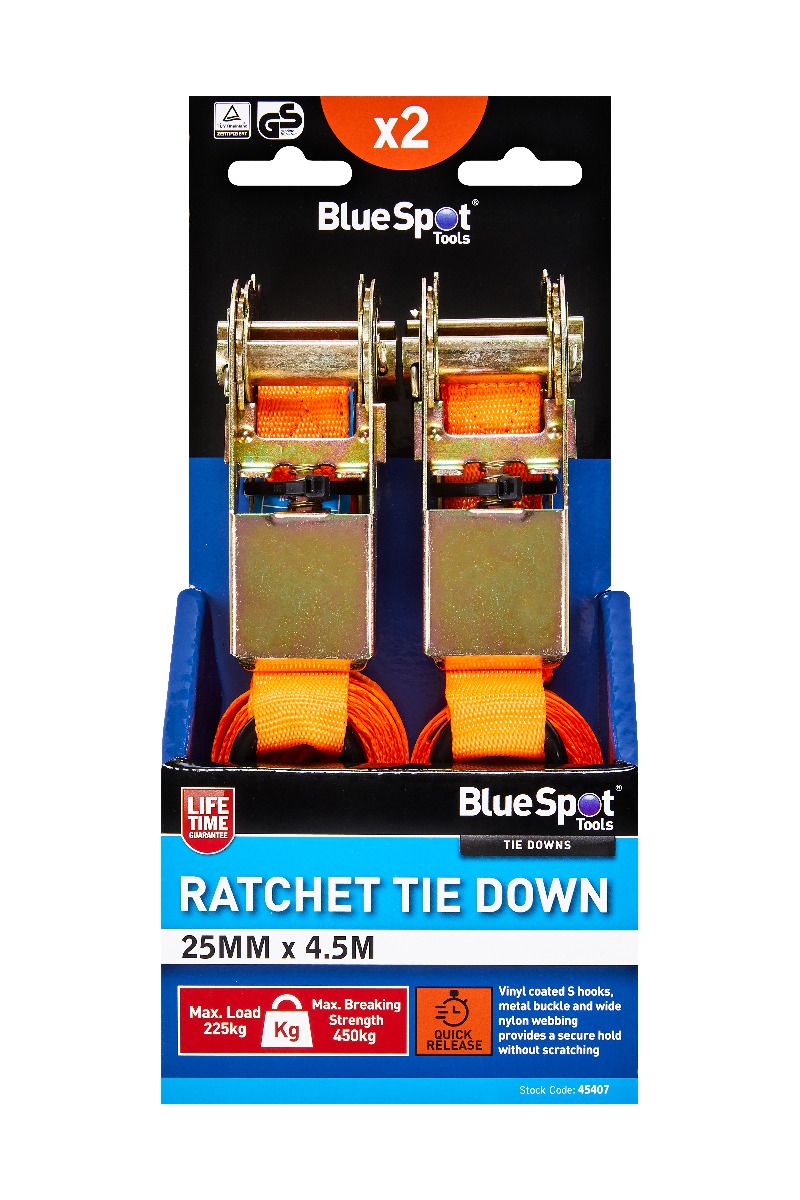 2 Pack Ratchet Tie Down (25mm x 4.5m/15ft)