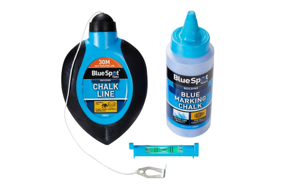 30Mtr (100ft) 3Pce Chalk Line And Mini Level Set