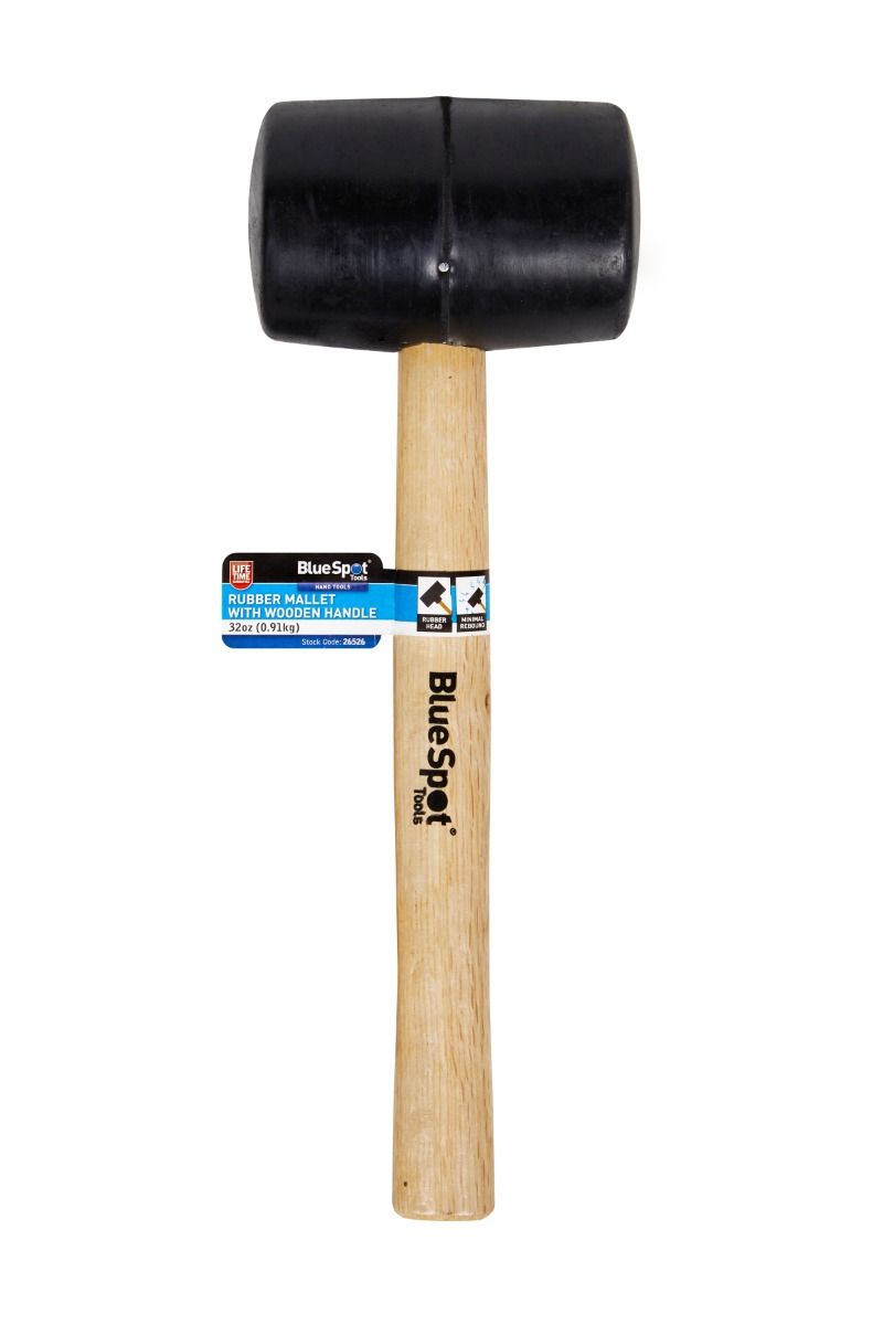 32oz (0.91kg) Black Rubber Mallet with Wooden Handle