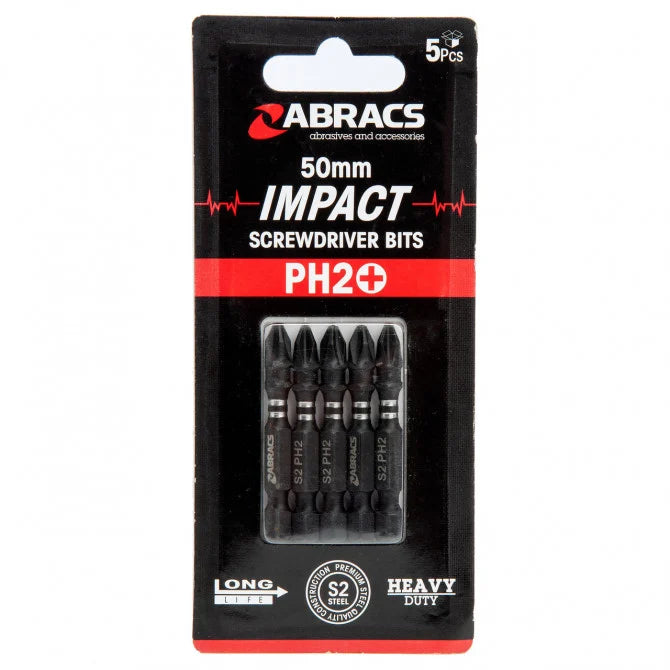 50mm PH2 Impact Screwdriver Bits 5pc Abracs IPH25005