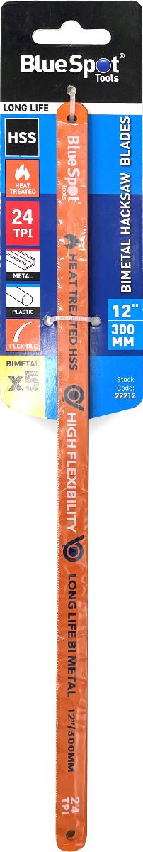 5 PCE 300mm (12") 24TPI HSS Bi Metal Hacksaw Blades