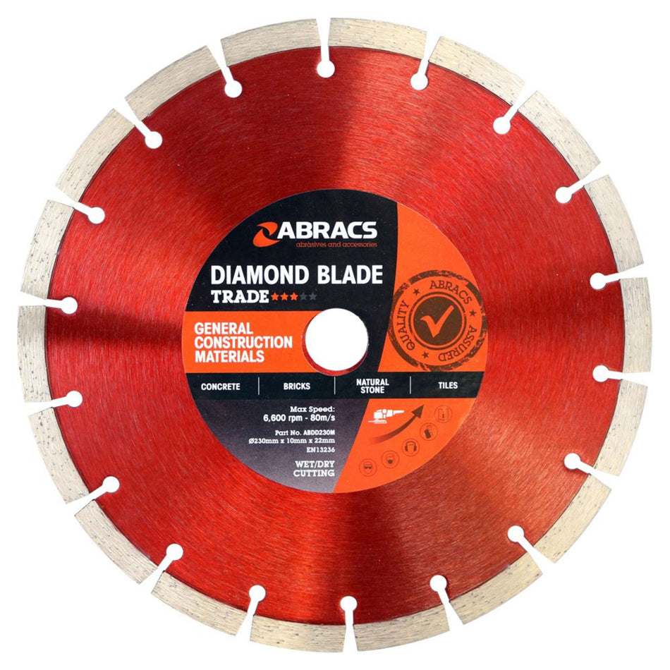 230mm x 10mm x 22mm Trade Diamond Blade Abracs ABDD230M