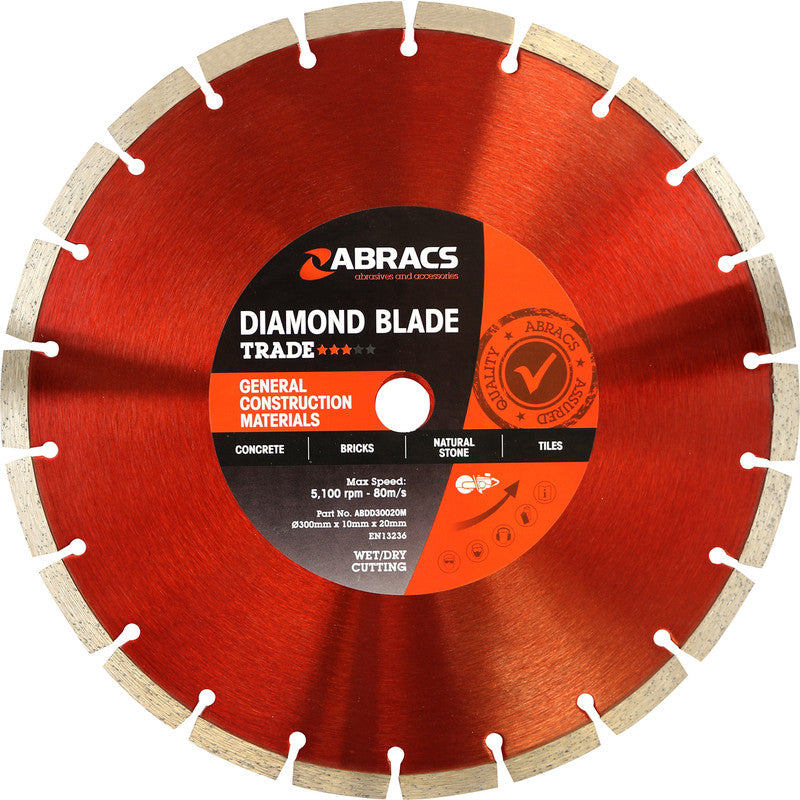 300mm x 10mm x 20mm Trade Diamond Blade Abracs ABDD30020M