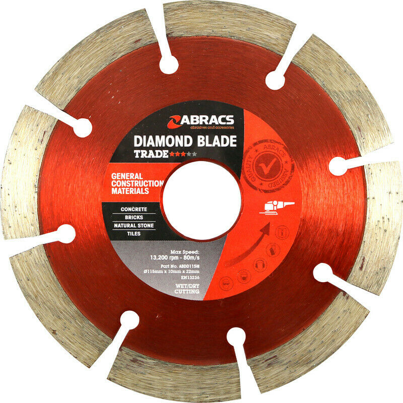 115mm x 10mm x 22mm Trade Diamond Blade Abracs ABDD115M