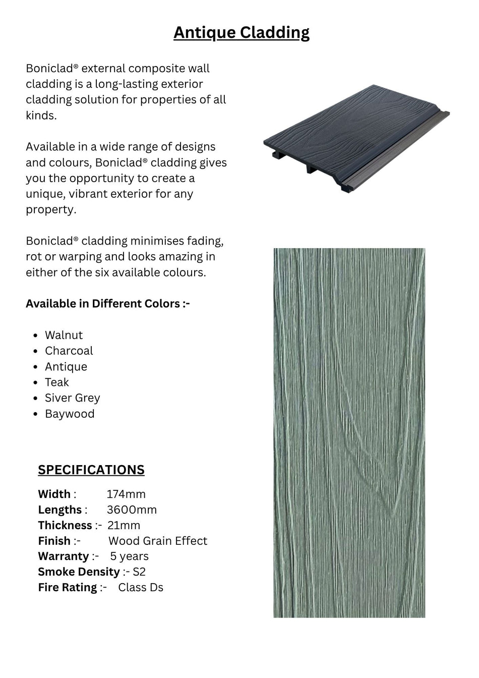 Boniclad External Composite Cladding Antique 3.6m - BONICLAD17421 - 1 Panel