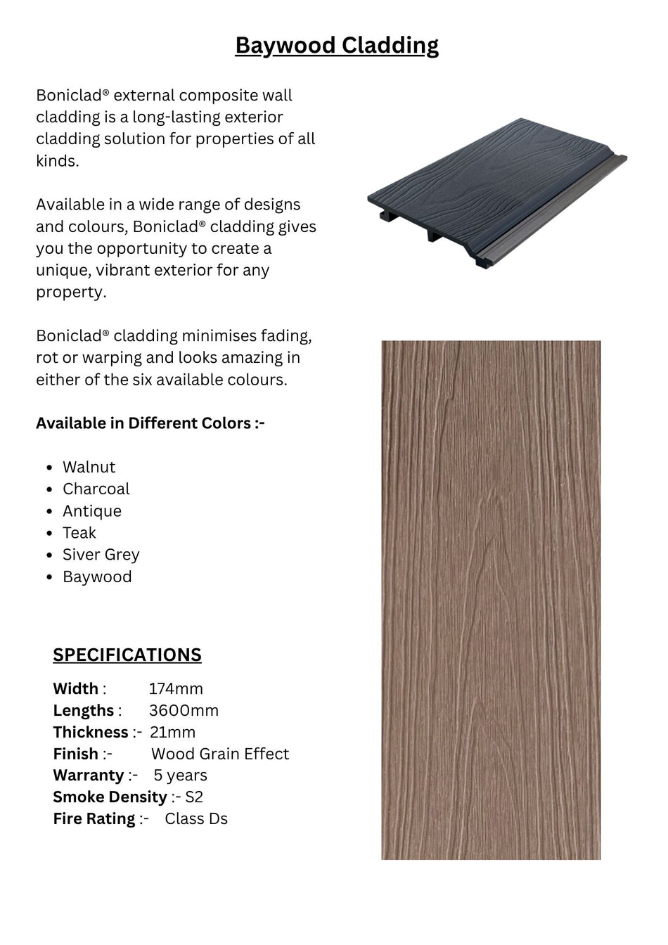 Boniclad External Composite Cladding Baywood - BONICLAD17421 - 1 Panel