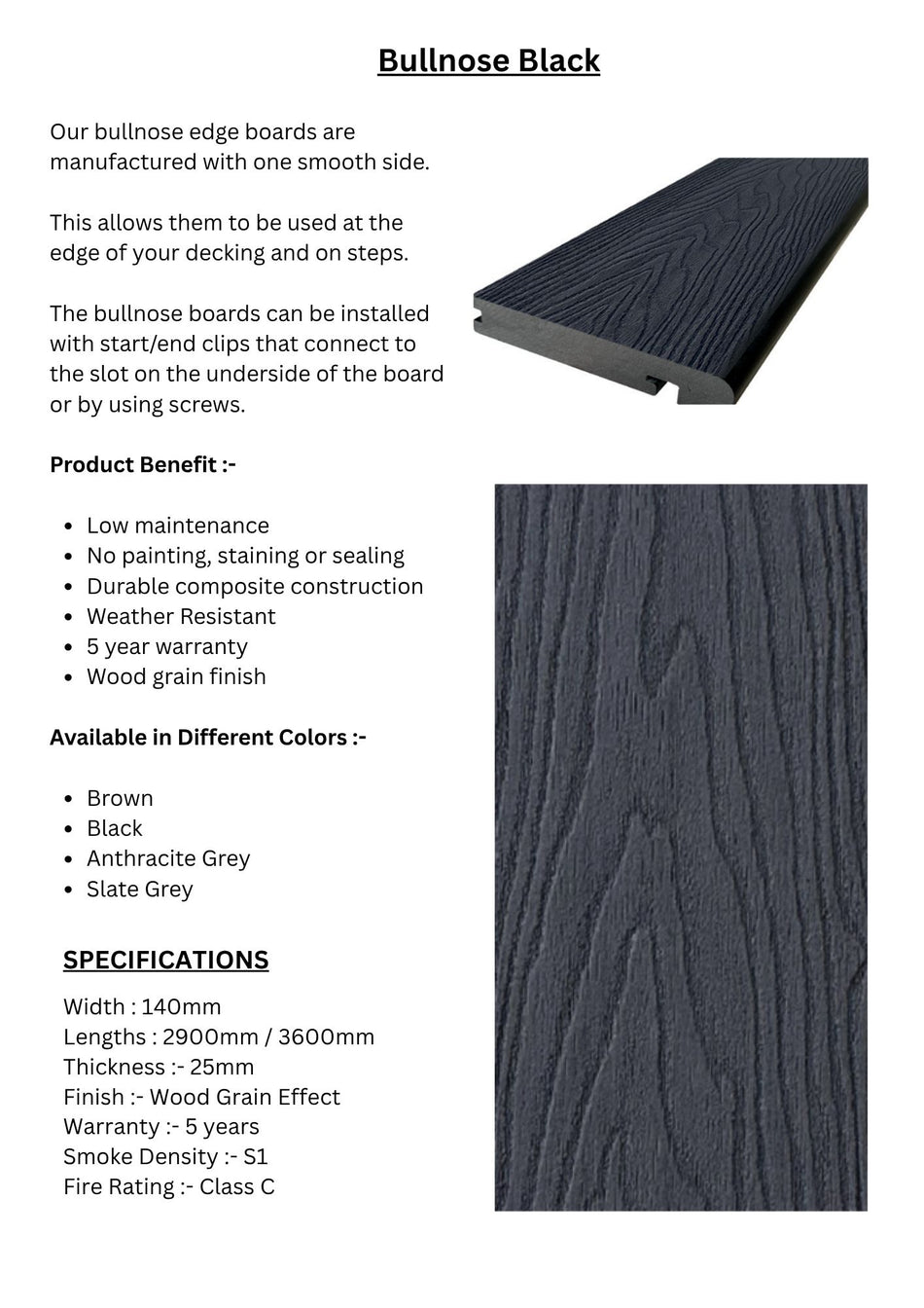 Bullnose Black Decking Panels - DECKBNBL