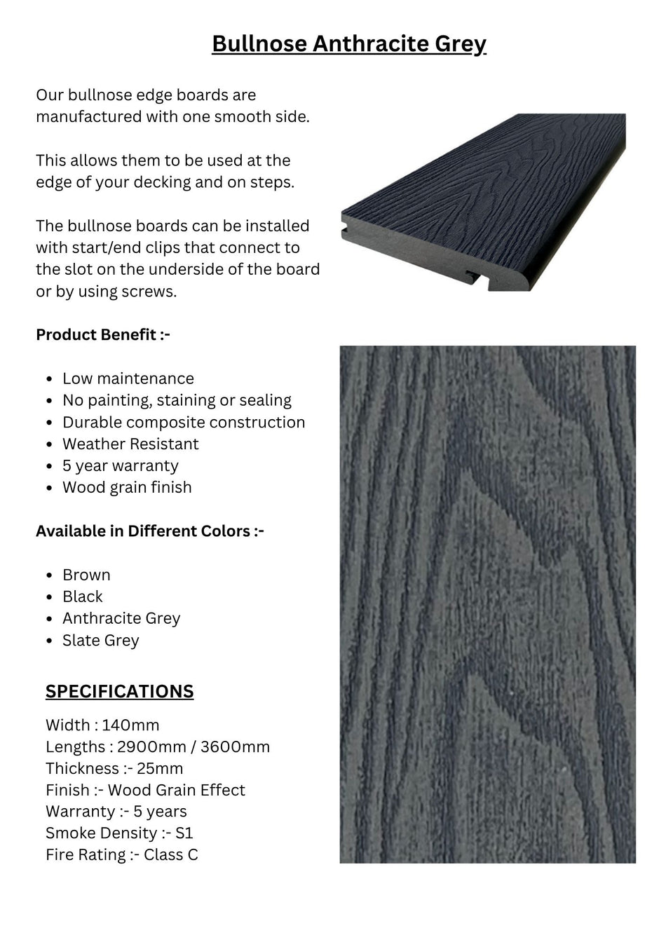Bullnose Anthracite Grey Decking Panels - DECKBNAG