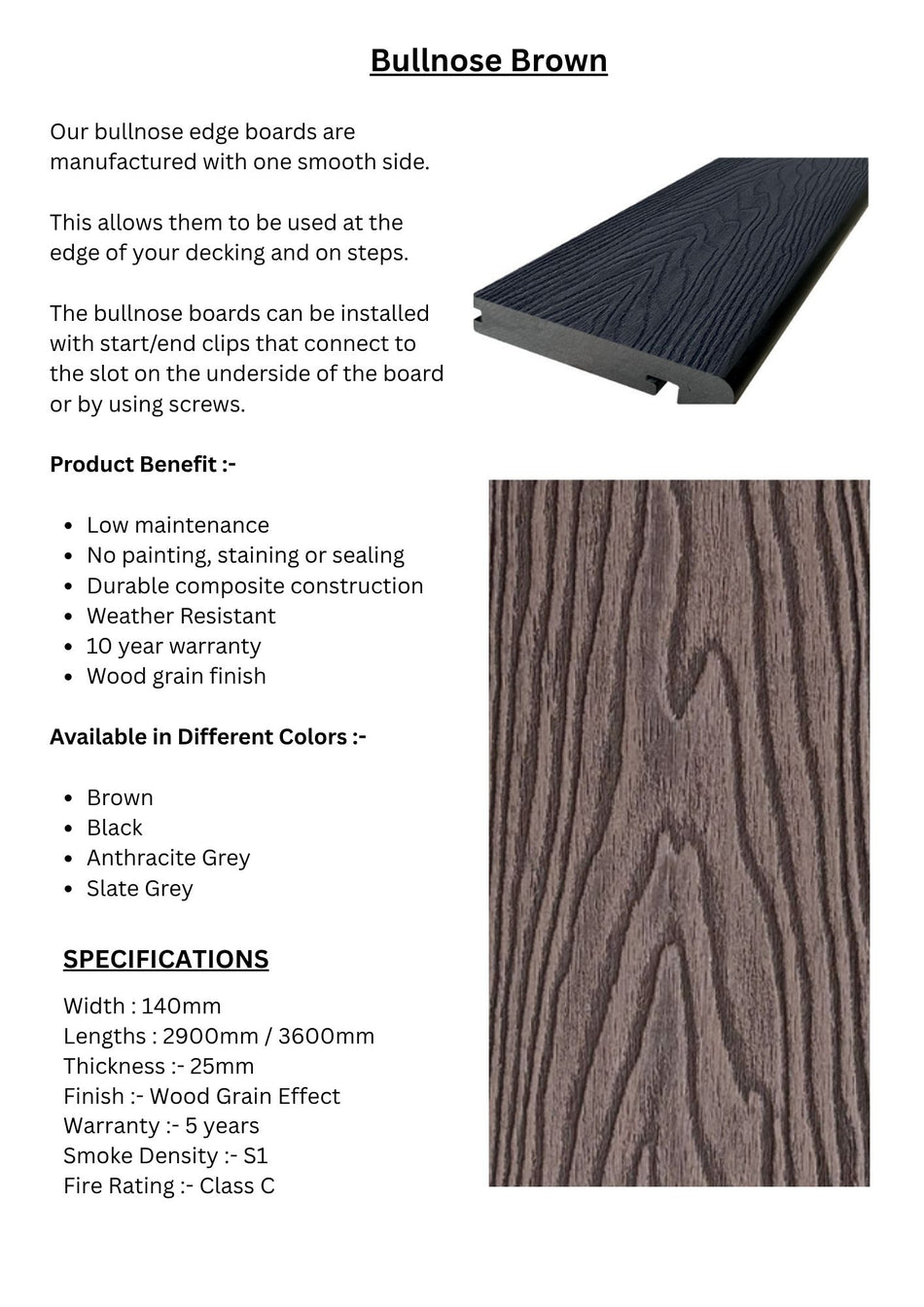 Bullnose Brown Decking Panels - DECKBNBR