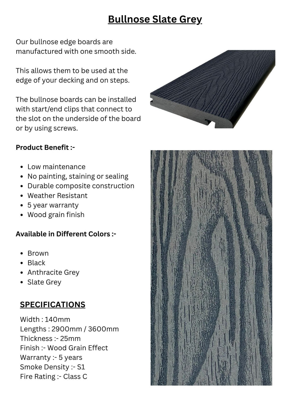 Bullnose Slate Grey Decking Panels - DECKBNSG