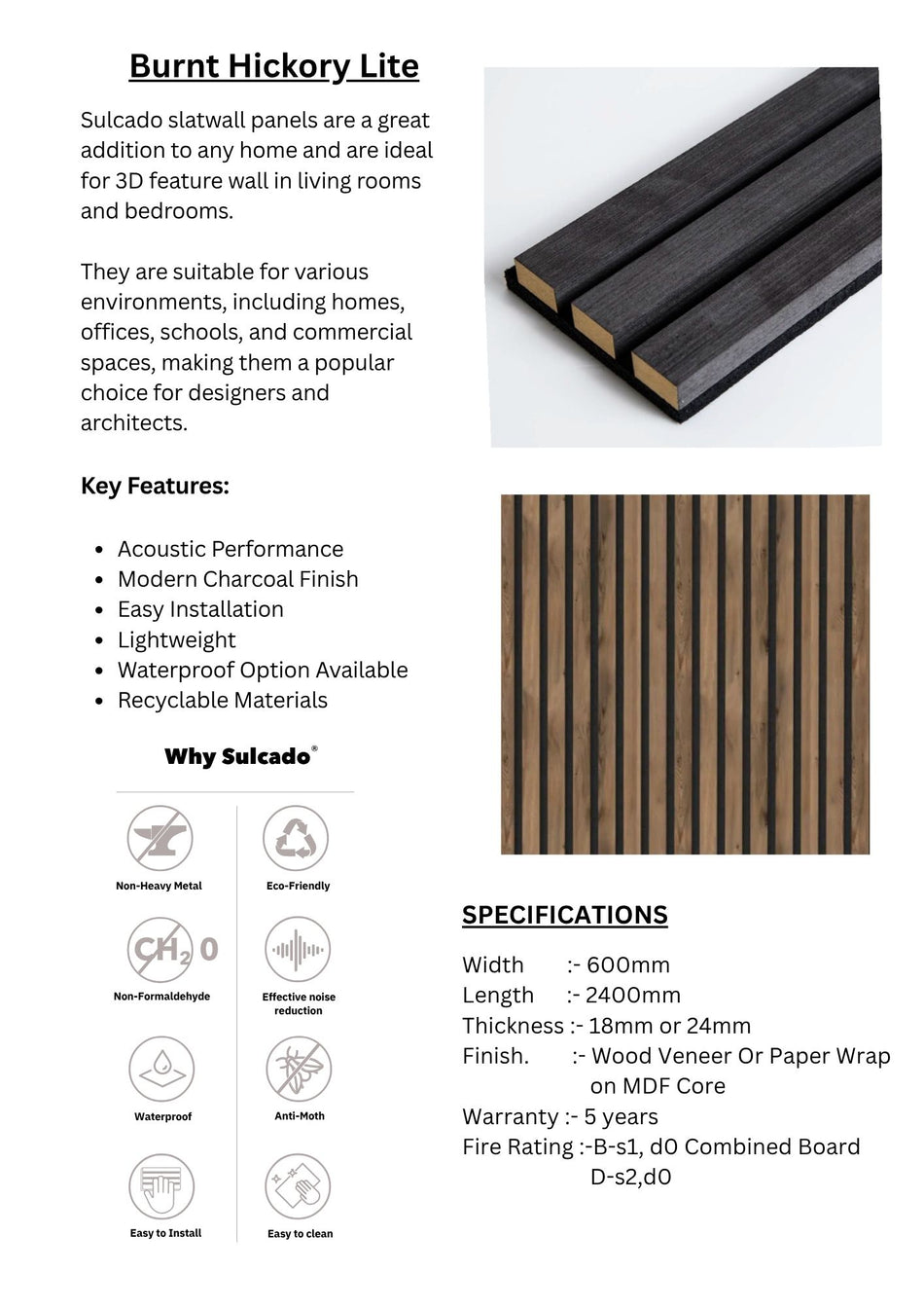 Burnt Hickory LITE Sulcado Acoustic Slatwall