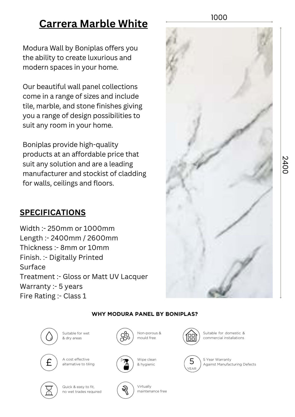 Carrera Marble White Modern Collection-C14-1 Panel