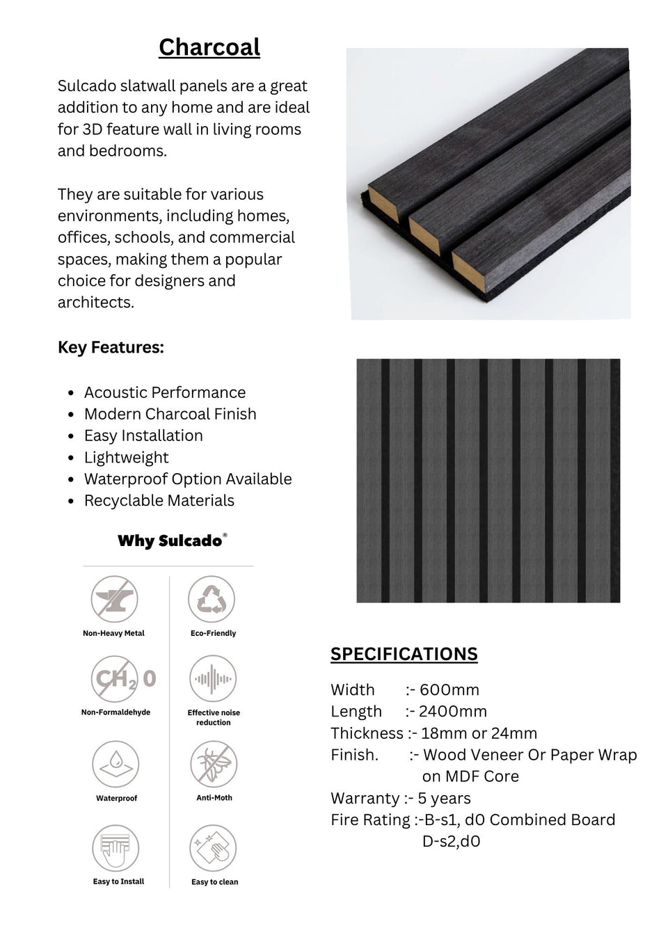 Charcoal Sulcado Acoustic Slatwall