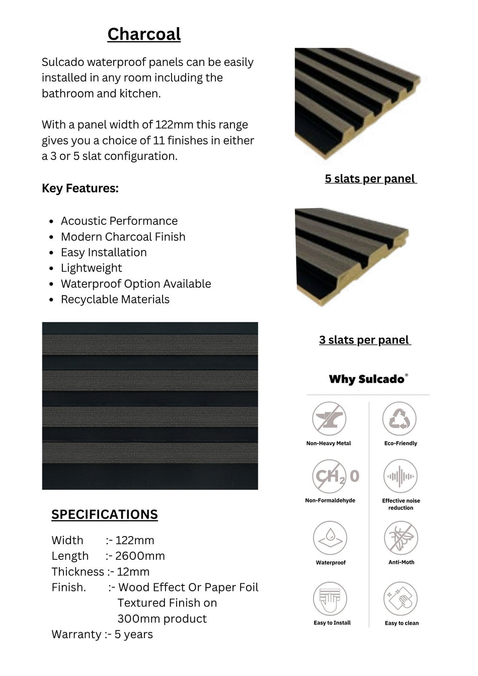 Charcoal Sulcado Waterproof-SWPL-C / SWPS-C-10 Panel
