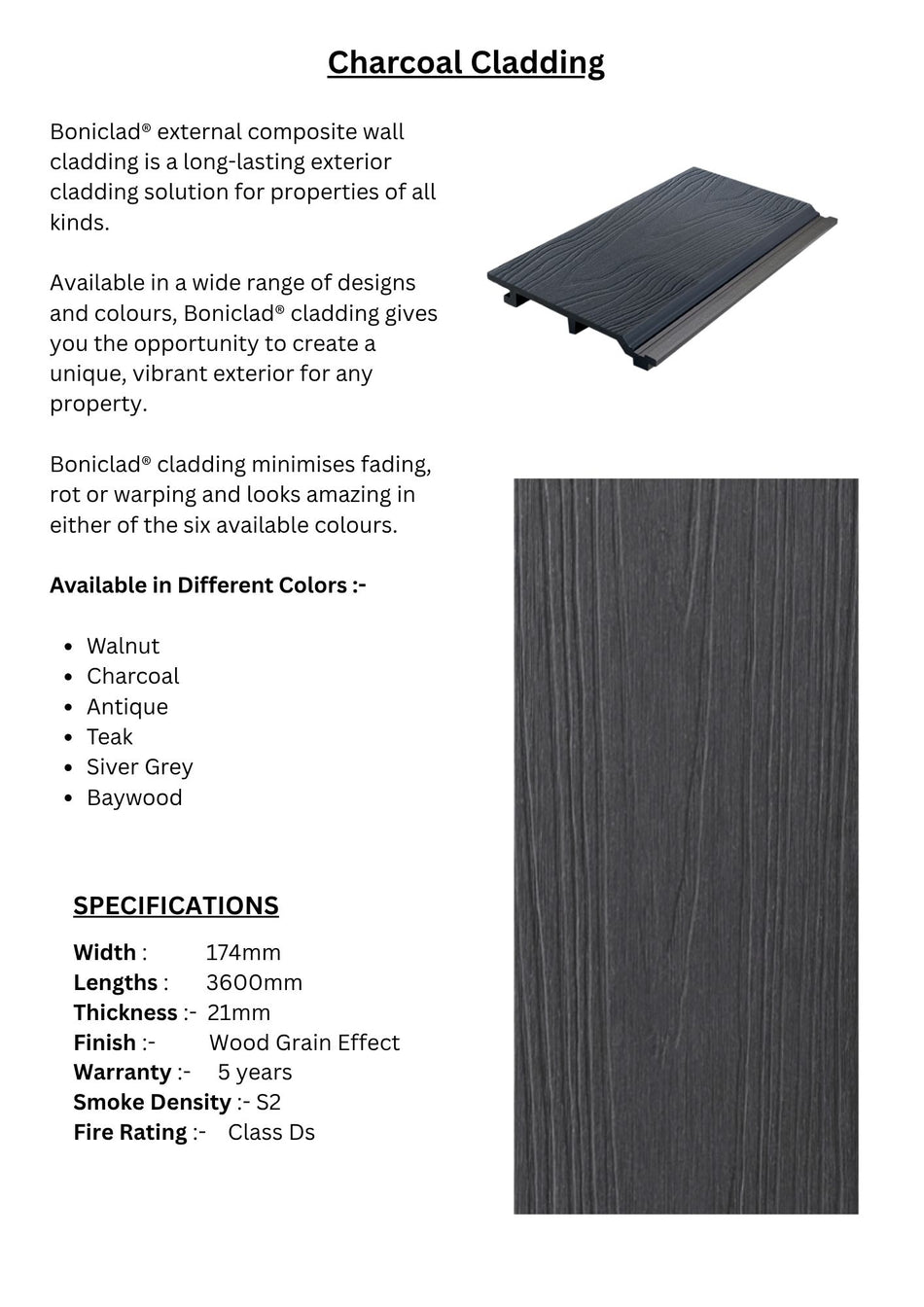 Boniclad External Composite Cladding Charcoal- BONICLAD17421 - 1 Panel