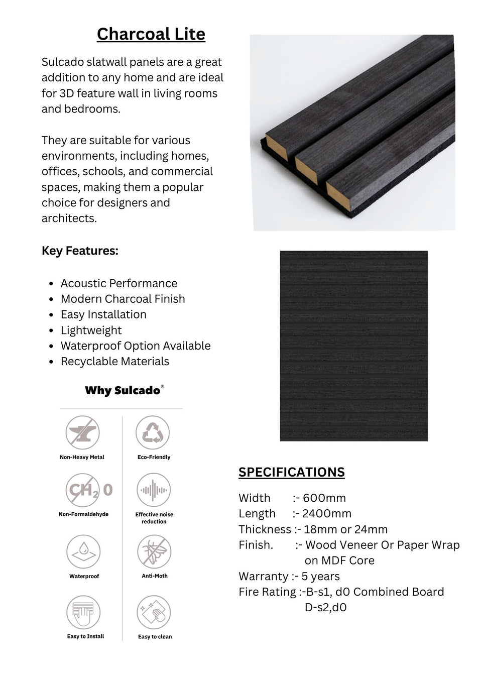 Charcoal Lite Sulcado Acoustic Slatwall