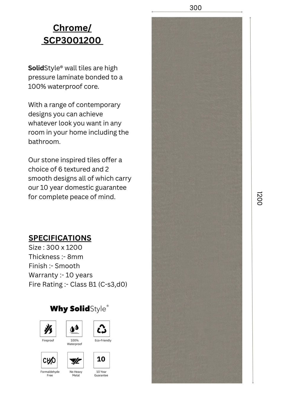 Chrome 300 x 1200 x 8mm