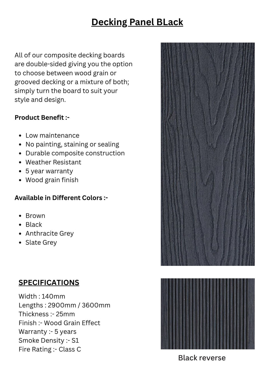 Decking Panel Black  - DECKBL