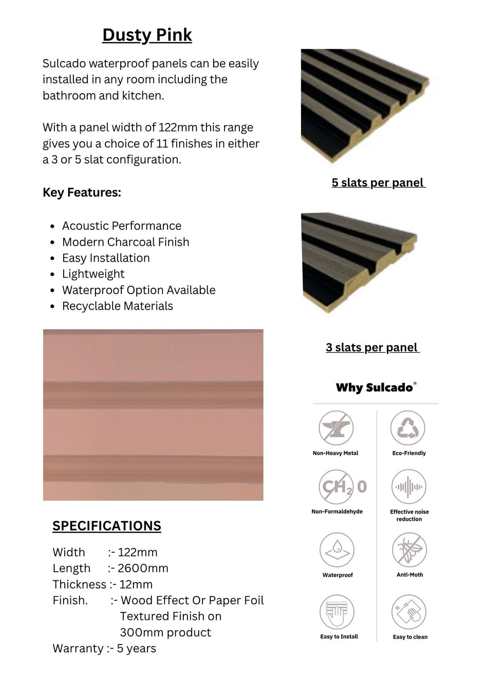 Dusty Pink Sulcado Waterproof-SWPL-DP-10 Panel