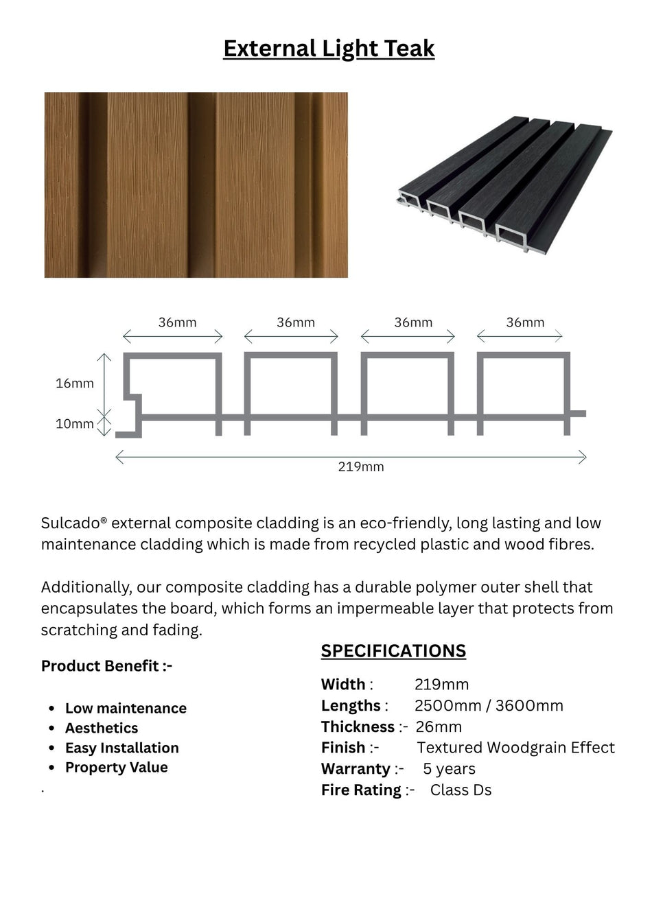 External Light Teak Cladding Panel - SCECP-TA