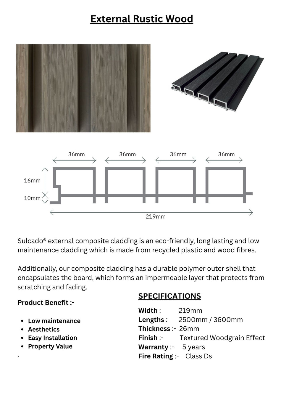 External Rustic Wood Cladding Panel - SCECP - RUW - 1 Panel