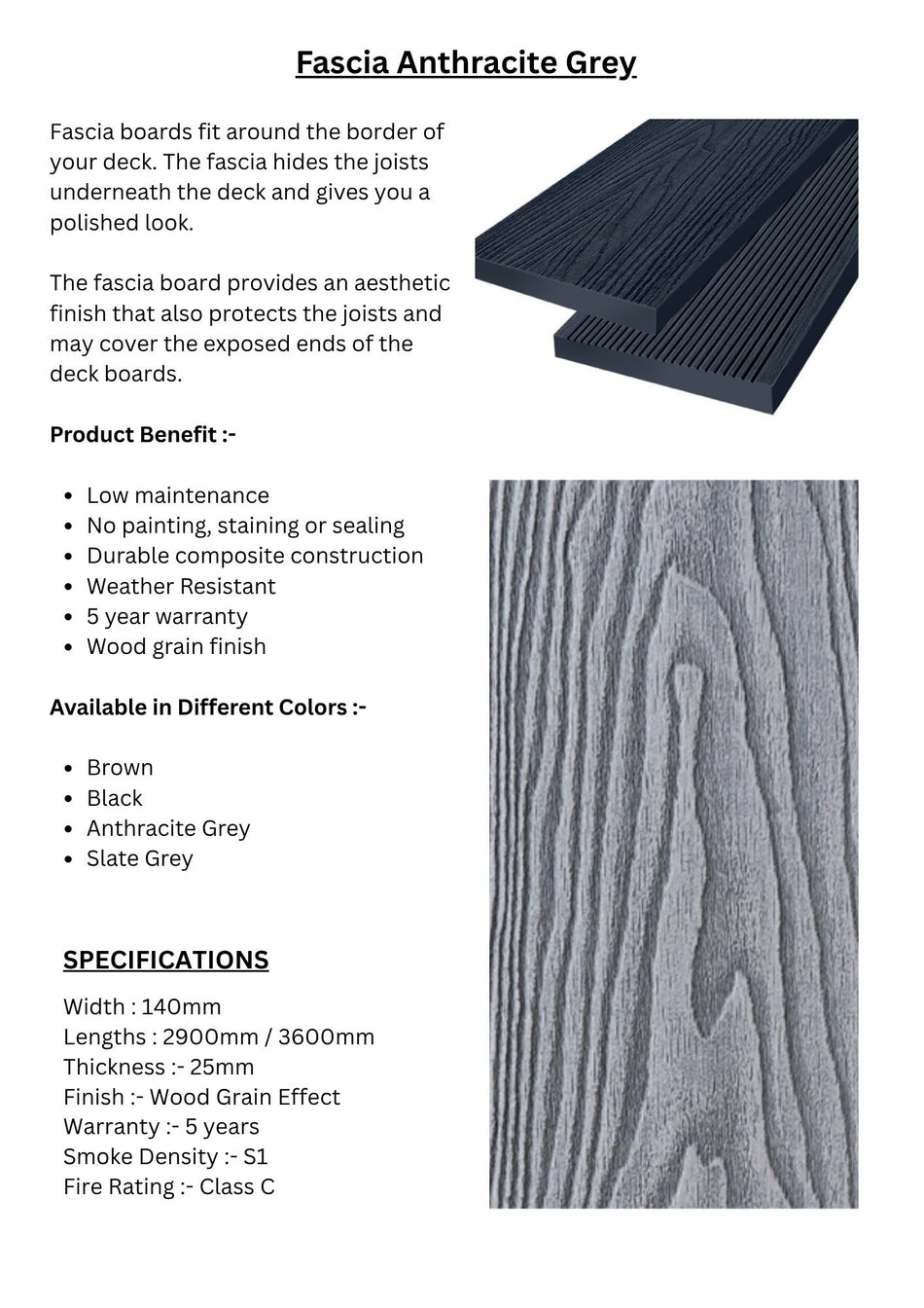 Fascia Anthracite Grey Decking Panel - DECKFAG