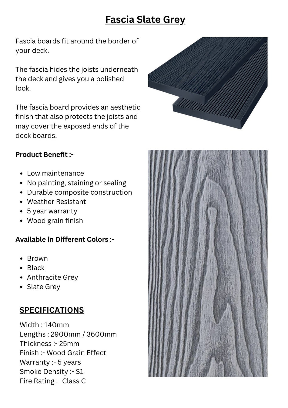 Fascia Slate Grey Decking Panel - DECKFSG