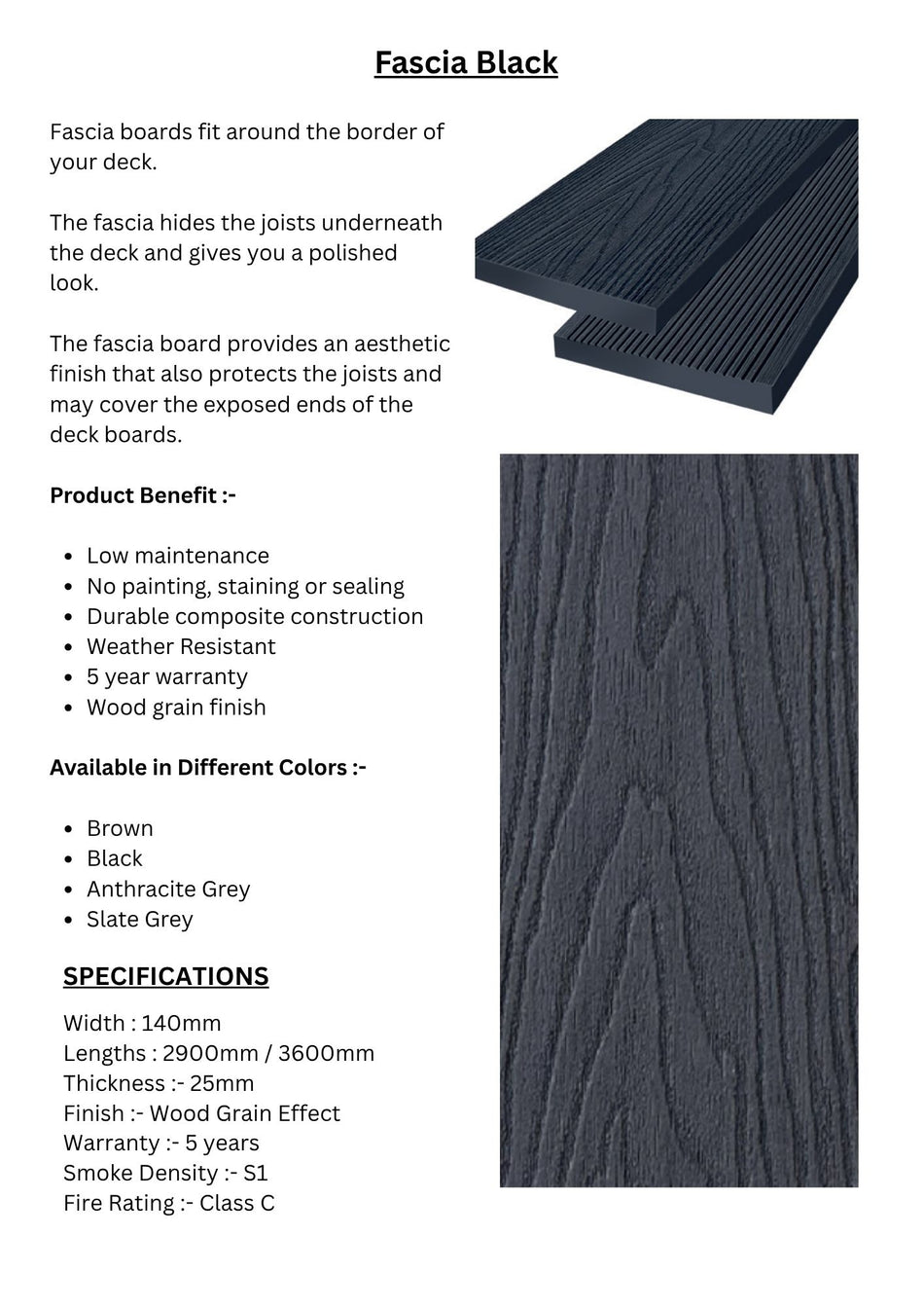 Fascia Black Decking Panel- DECKFBL
