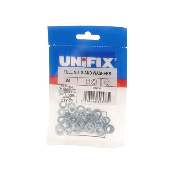 M20 Class 8 Full Nuts DIN 934 & Form A Washers DIN 125A BZP (Bag of 2) OJ