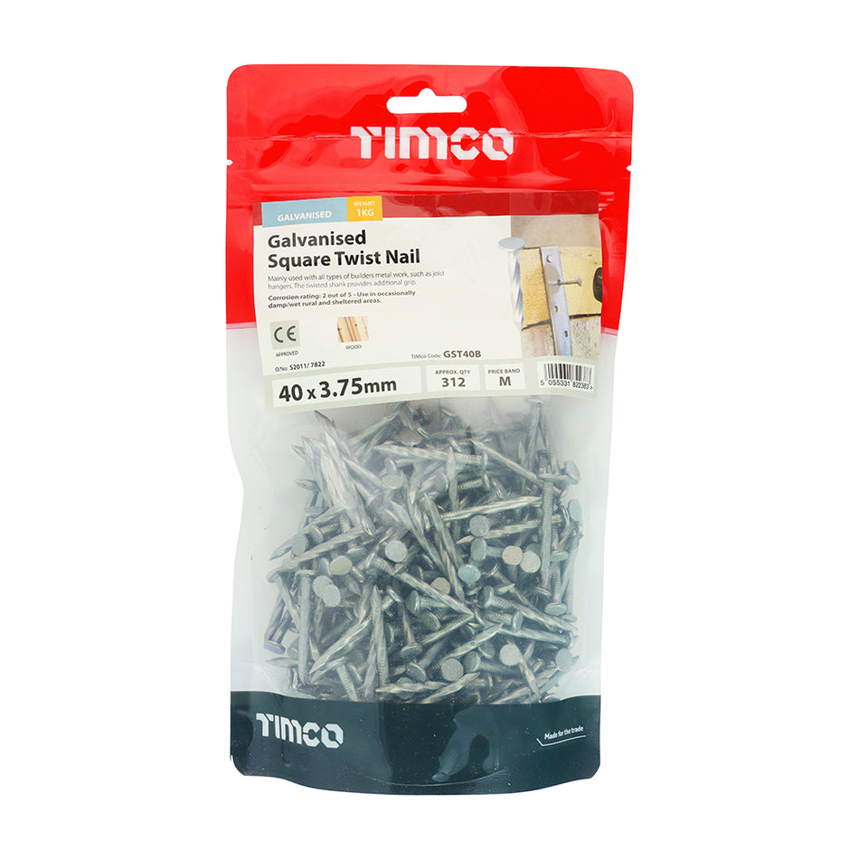 Timco Square Twist Nails Galvanised - 40 x 3.75