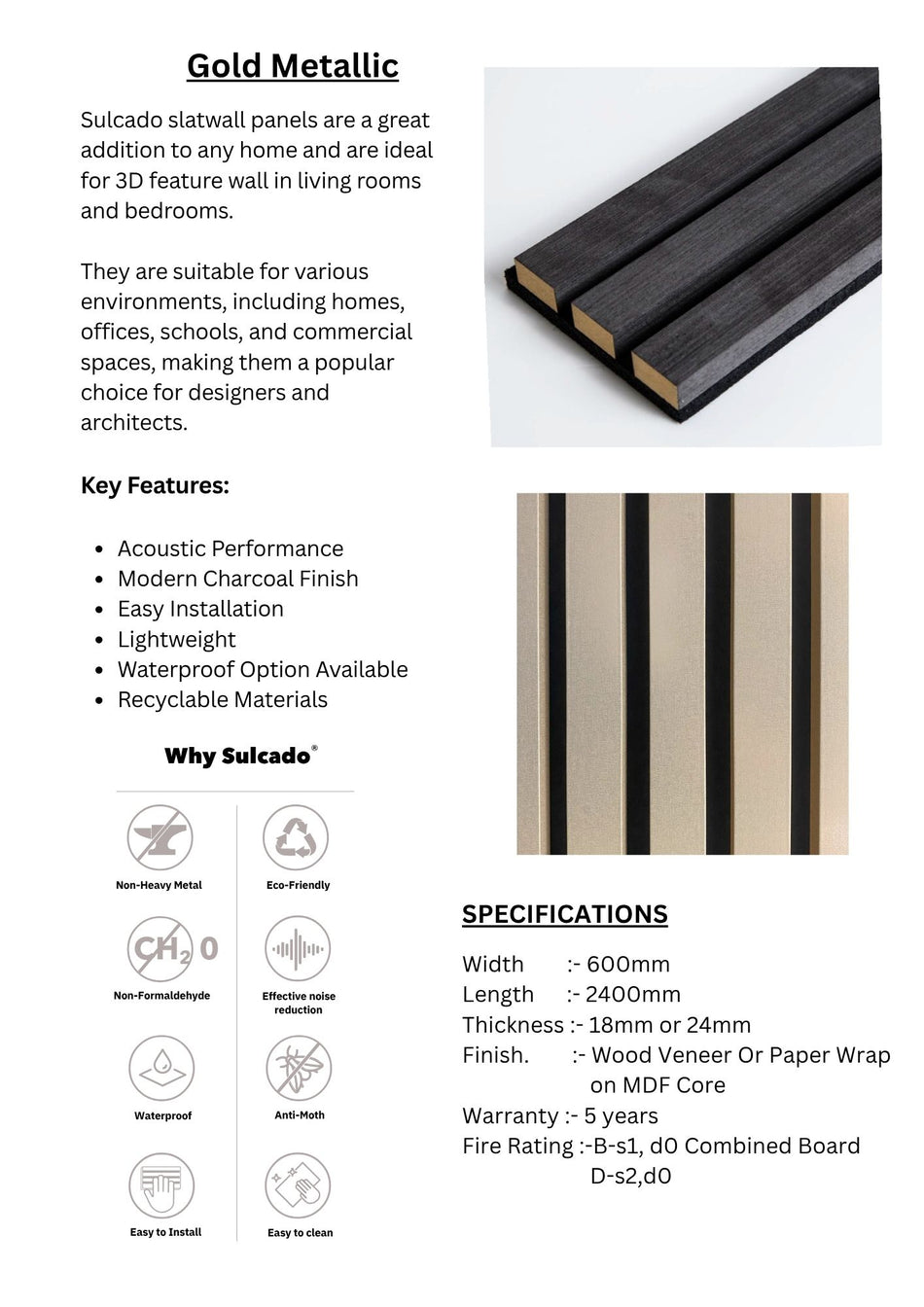 Gold Metallic Sulcado Acoustic Slatwall