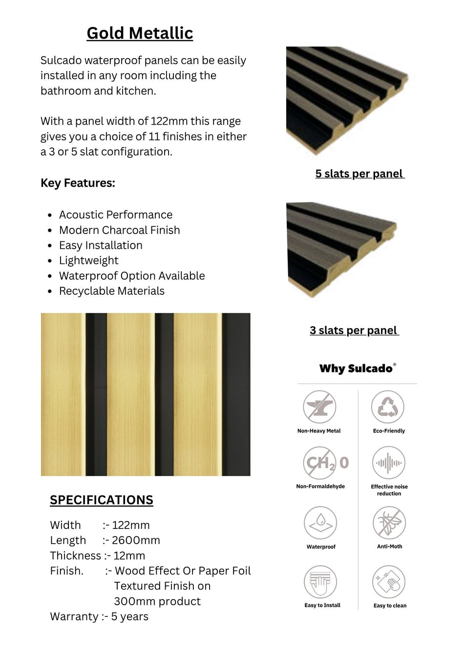 Gold Metallic Sulcado Waterproof-SWPL-GM / SWPS-GM-10 Panel