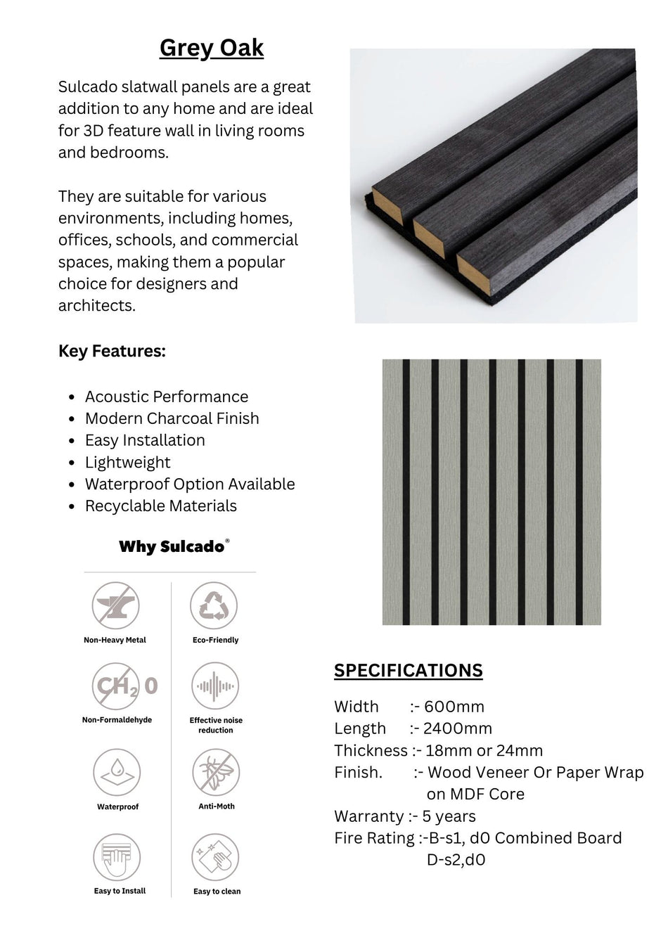 Grey Oak Sulcado Acoustic Slatwall