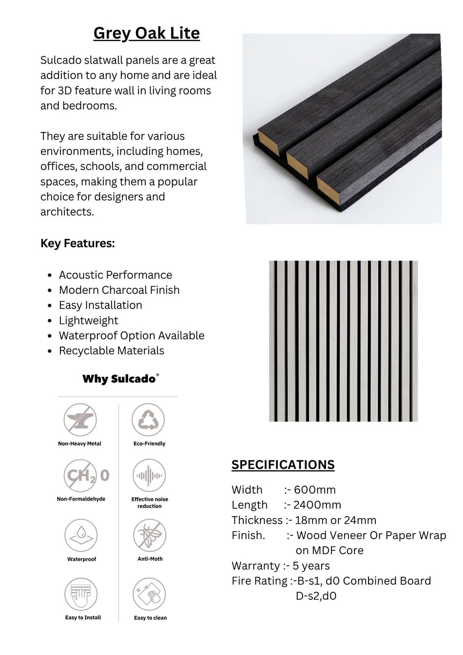 Grey Oak LITE Sulcado Acoustic Slatwall