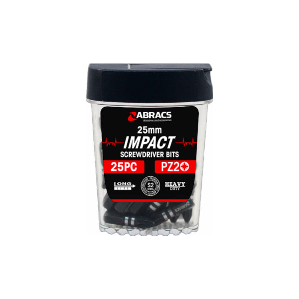 25mm PZ2 Impact Screwdriver Bits 25pc Abracs IPZ22525