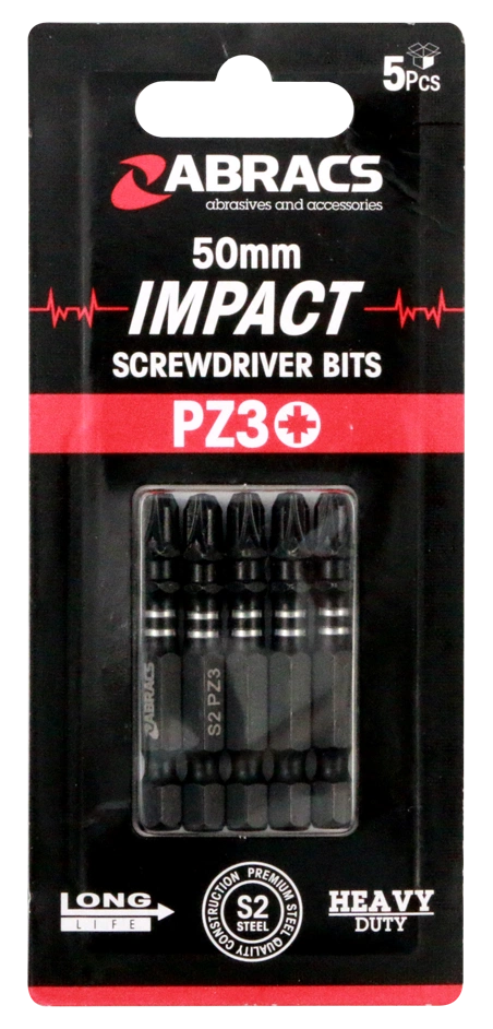 50mm PZ3 Impact Screwdriver Bits 5pc Abracs IPZ35005
