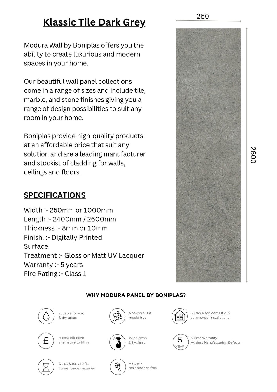 Klassic Tile Dark Grey Modern Collection-K6-4 Panels