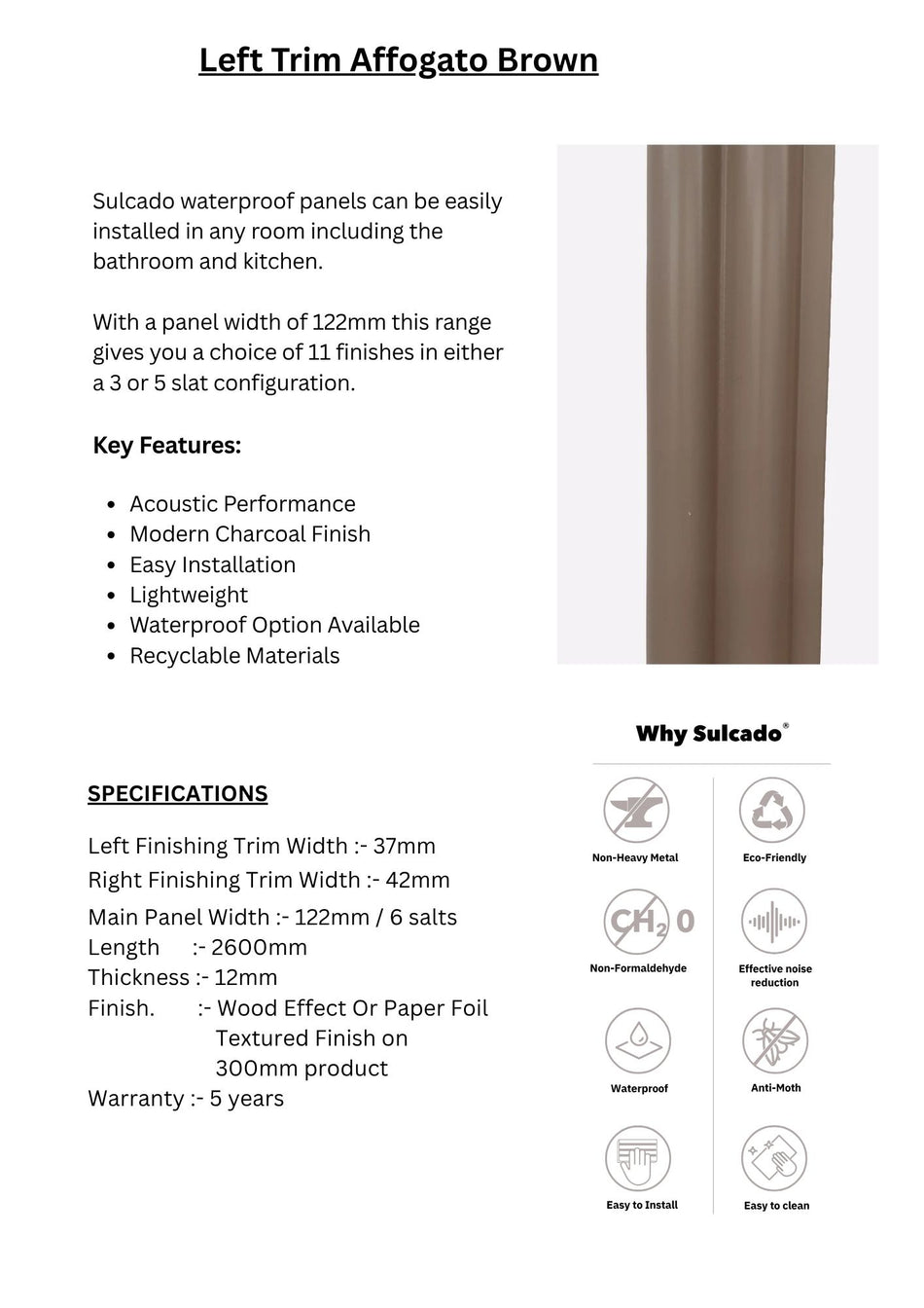 Left Trim Affogato Brown Sulcado Fluted Waterproof-SFTL-A-1 Panel