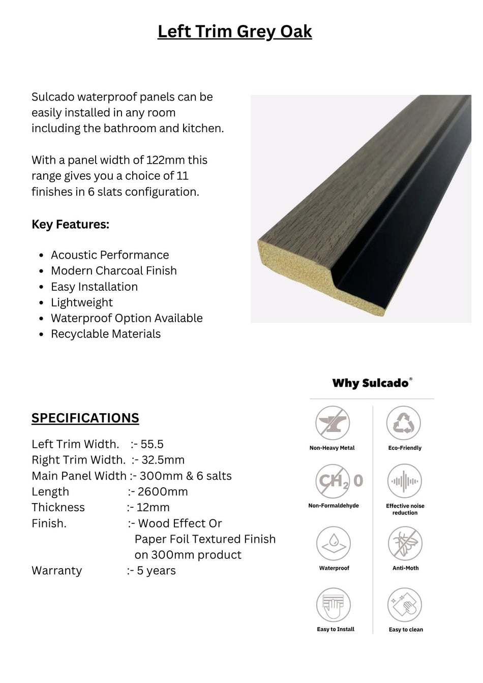 Right Trim Grey Oka Sulcado Premium Waterproof-SPTR-GO-1 Panel