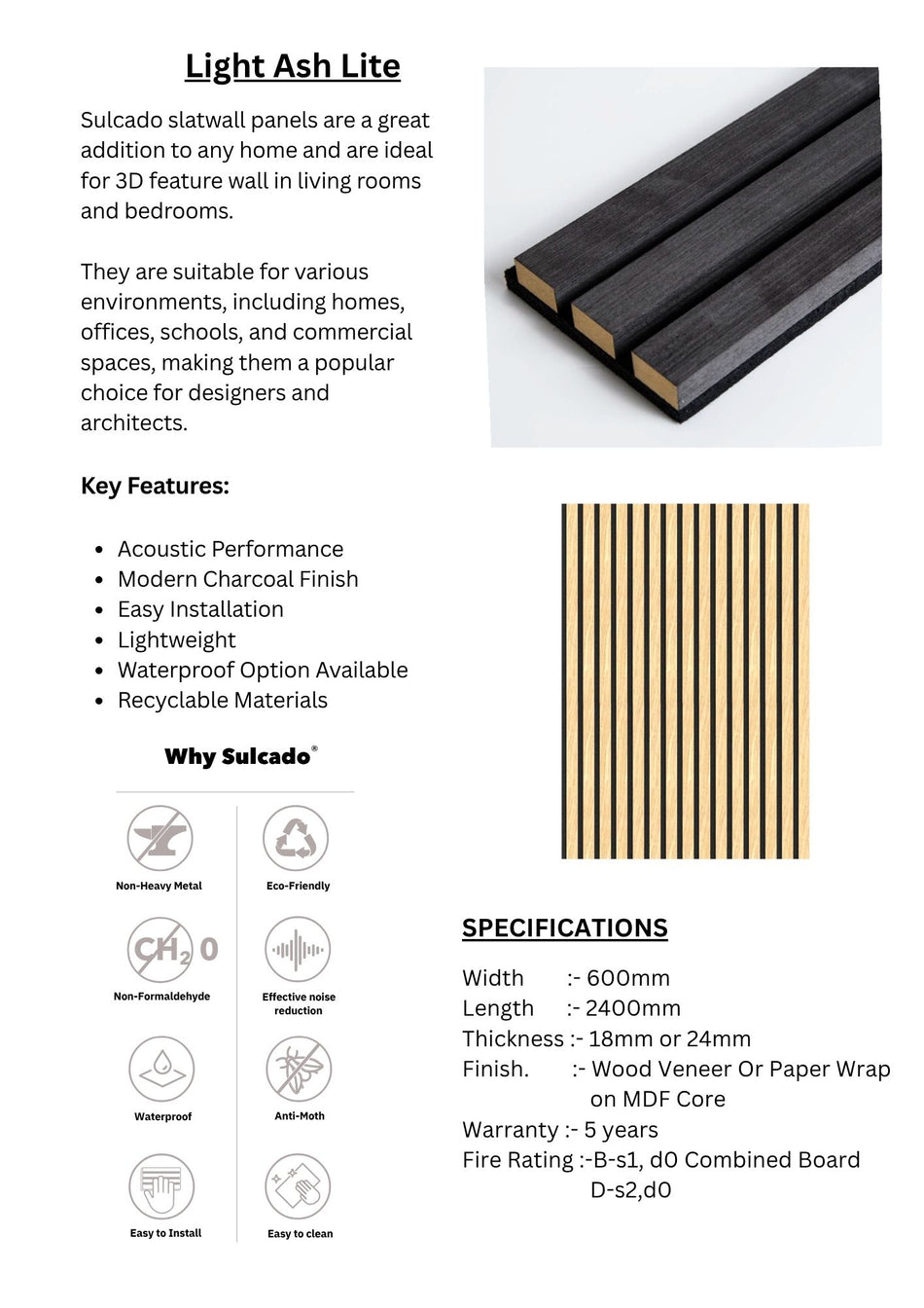 Light Ash Lite Sulcado Acoustic Slatwall