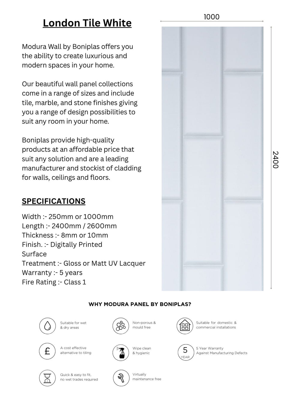 London Tile White Modern Collection-L5-1 Panel