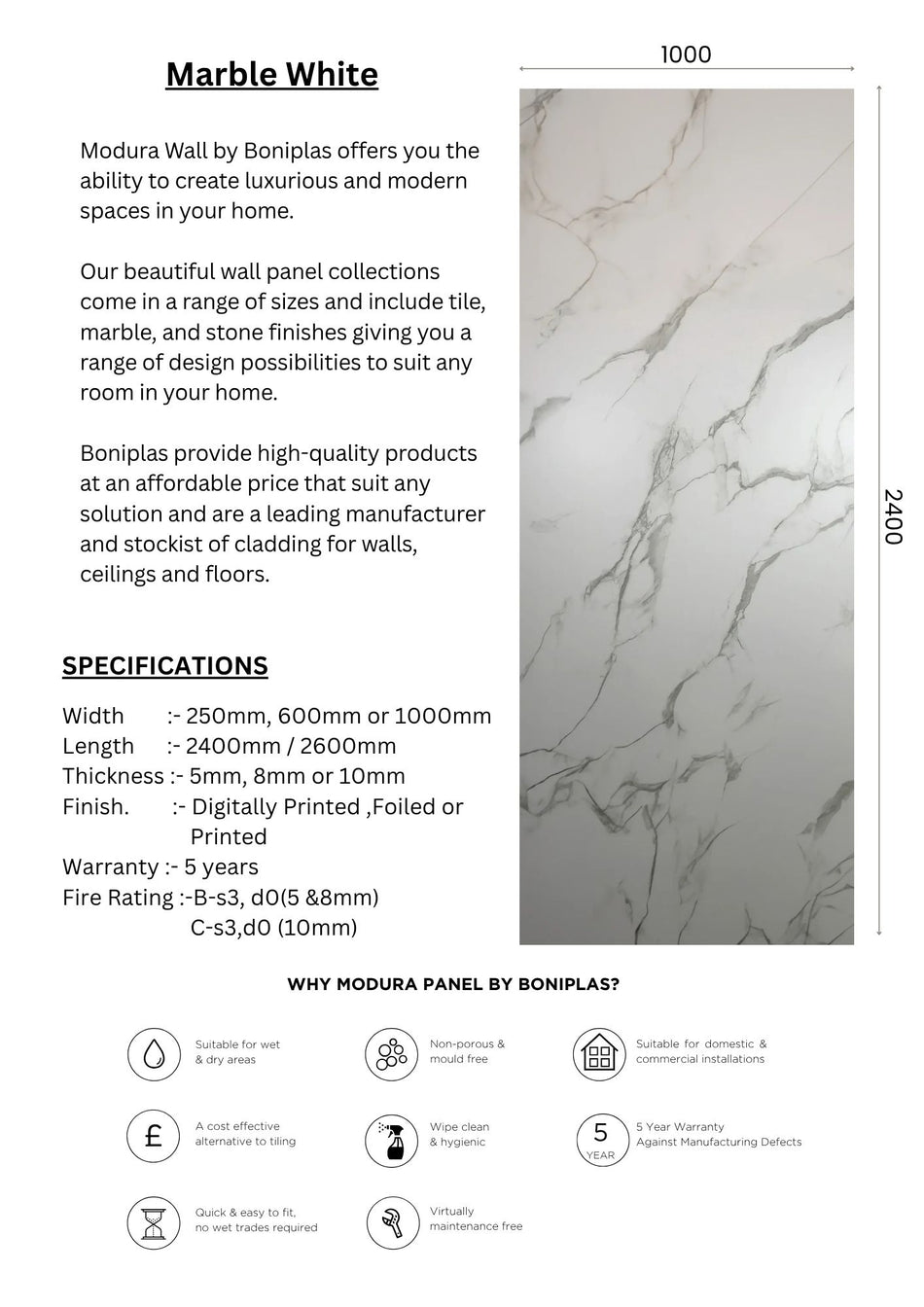 Marble White Boniguard Collection-M40B-1 Panel