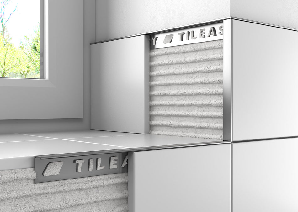 Metal Square Edge Tile Trim 12mm 2.44m Satin Chrome