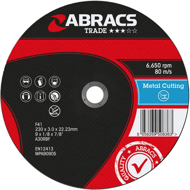 Metal Cutting Disc 230mm x 3mm x 22mm Abracs PFE23030FM