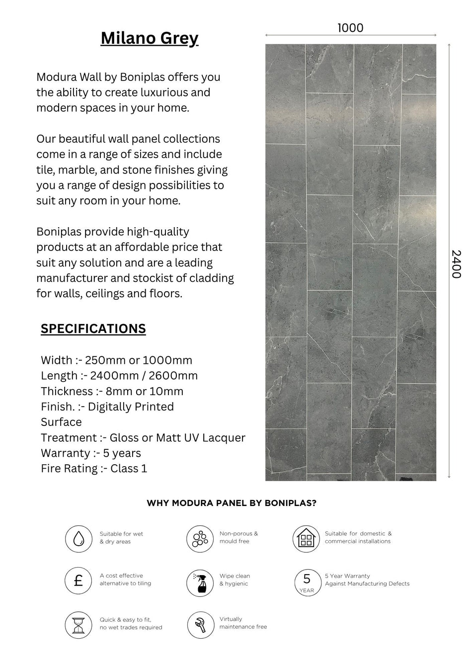 Milano Tile Grey Platinum Collection - M46-1 Panel