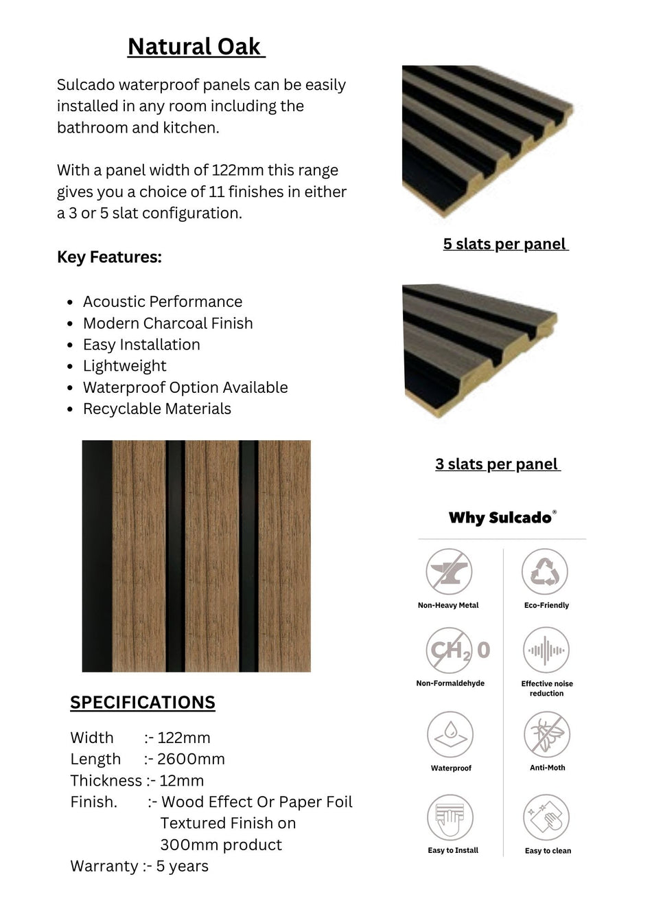 Natural Oak Sulcado Waterproof- SWPL-NO / SWPS-NO-10 Panel