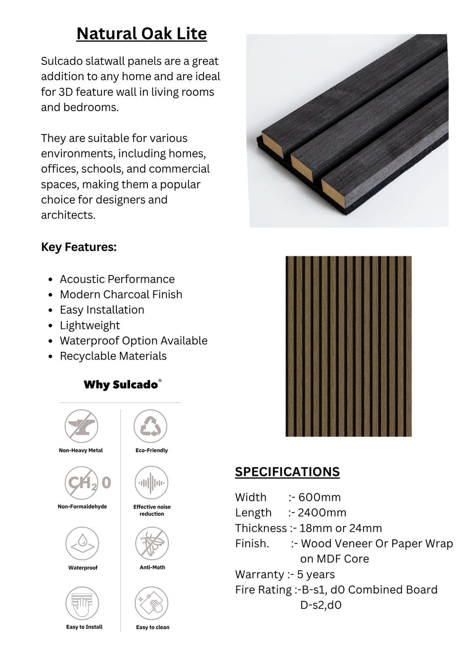 Natural Oak Lite Sulcado Acoustic Slatwall